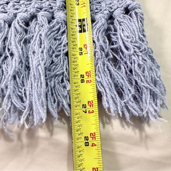 Loft Blue Sweater Crochet Open front loose weave fringe Cotton cardigan M Boho - Picture 8 of 8